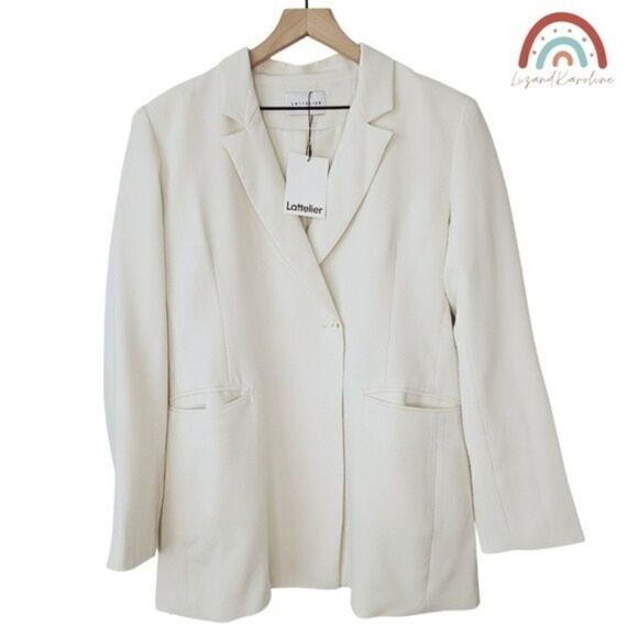 New! Lattelier Single Breasted Longline Midi Suit Jacket Ivory Cream Blazer - Picture 5 of 14